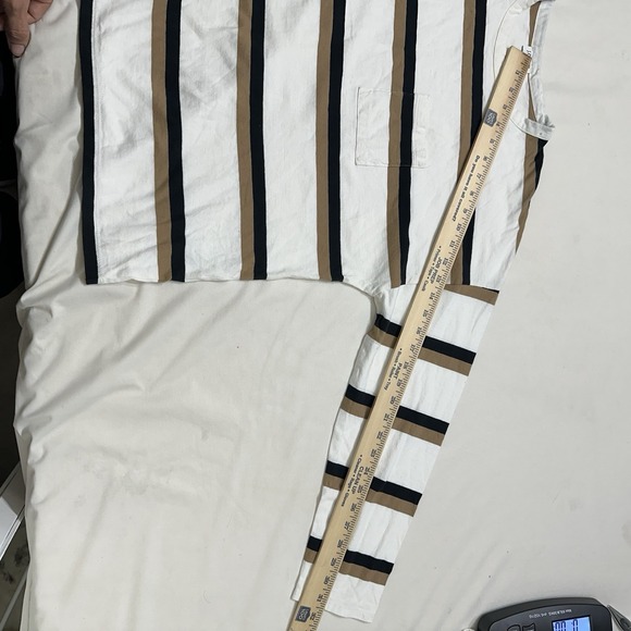 J.Crew Men's XL Striped Long Sleeve Pocket T Shirt White Black Tan Crewneck - Picture 11 of 13